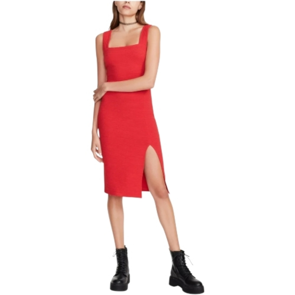 BETSEY JOHNSON red lychee ribbed‎ Ottoman sleeveless midi dress L